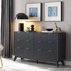 Commode à 6 tiroirs cannelée pour chambre à coucher, commode moderne avec poignées en métal, profil incurvé, organisateur de rangement en bois