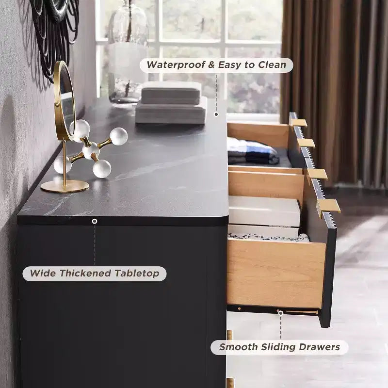 Commode à 6 tiroirs cannelée pour chambre à coucher, commode moderne avec poignées en métal, profil incurvé, organisateur de rangement en bois