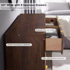 Commode à 6 tiroirs cannelée pour chambre à coucher, commode moderne avec poignées en métal, profil incurvé, organisateur de rangement en bois