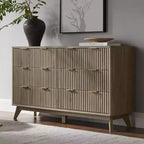 Commode à 6 tiroirs cannelée pour chambre à coucher, commode moderne avec poignées en métal, profil incurvé, organisateur de rangement en bois