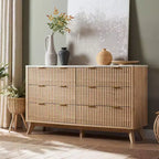 Commode à 6 tiroirs cannelée pour chambre à coucher, commode moderne avec poignées en métal, profil incurvé, organisateur de rangement en bois