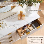 Commode à 6 tiroirs cannelée pour chambre à coucher, commode moderne avec poignées en métal, profil incurvé, organisateur de rangement en bois