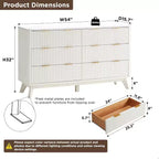Commode à 6 tiroirs cannelée pour chambre à coucher, commode moderne avec poignées en métal, profil incurvé, organisateur de rangement en bois