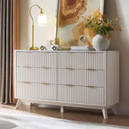 Commode à 6 tiroirs cannelée pour chambre à coucher, commode moderne avec poignées en métal, profil incurvé, organisateur de rangement en bois