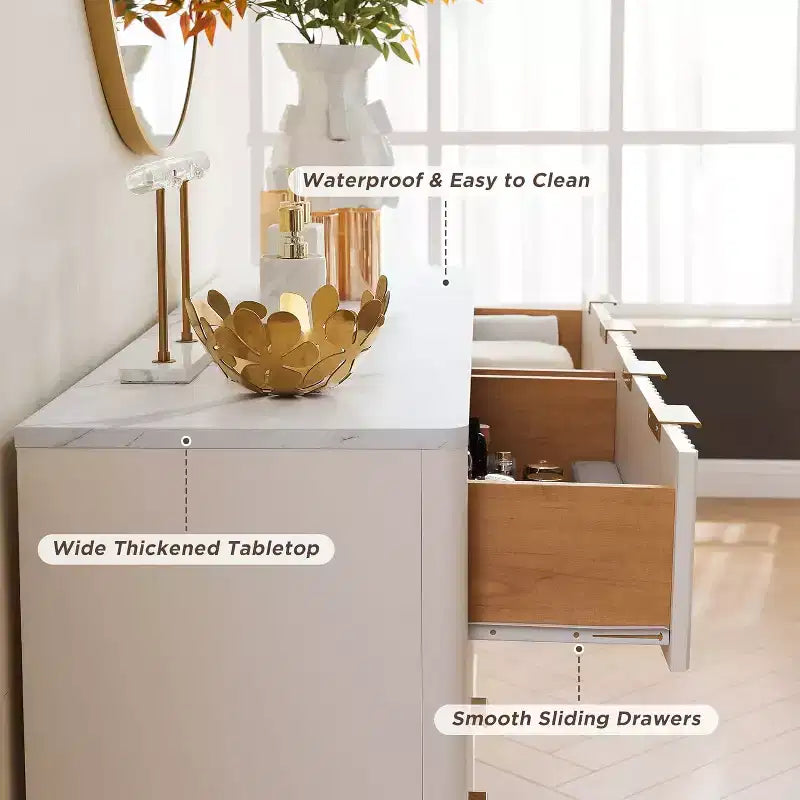Commode à 6 tiroirs cannelée pour chambre à coucher, commode moderne avec poignées en métal, profil incurvé, organisateur de rangement en bois