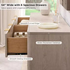 Commode à 6 tiroirs cannelée pour chambre à coucher, commode moderne avec poignées en métal, profil incurvé, organisateur de rangement en bois