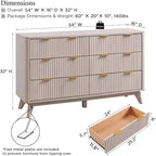 Commode à 6 tiroirs cannelée pour chambre à coucher, commode moderne avec poignées en métal, profil incurvé, organisateur de rangement en bois