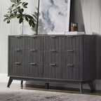 Commode à 6 tiroirs cannelée pour chambre à coucher, commode moderne avec poignées en métal, profil incurvé, organisateur de rangement en bois