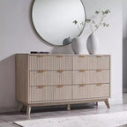 Commode à 6 tiroirs cannelée pour chambre à coucher, commode moderne avec poignées en métal, profil incurvé, organisateur de rangement en bois