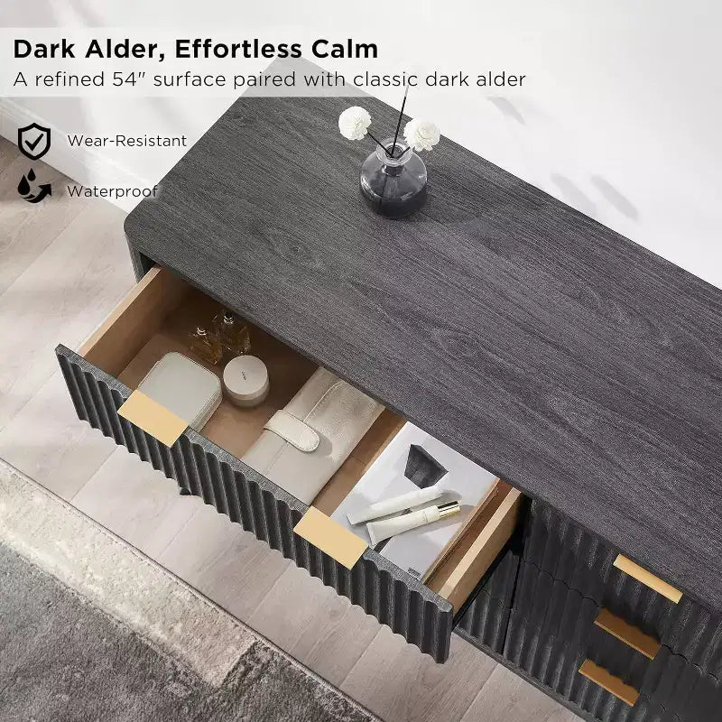 Commode à 6 tiroirs cannelée pour chambre à coucher, commode moderne avec poignées en métal, profil incurvé, organisateur de rangement en bois