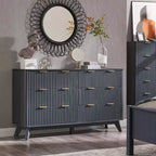 Commode à 6 tiroirs cannelée pour chambre à coucher, commode moderne avec poignées en métal, profil incurvé, organisateur de rangement en bois