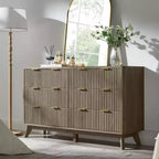 Commode à 6 tiroirs cannelée pour chambre à coucher, commode moderne avec poignées en métal, profil incurvé, organisateur de rangement en bois