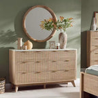 Commode à 6 tiroirs cannelée pour chambre à coucher, commode moderne avec poignées en métal, profil incurvé, organisateur de rangement en bois