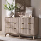 Commode à 6 tiroirs cannelée pour chambre à coucher, commode moderne avec poignées en métal, profil incurvé, organisateur de rangement en bois