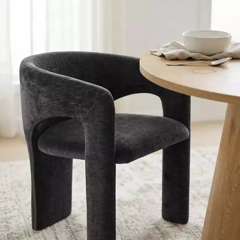 Ensemble table à manger ronde avec 2 fauteuils en chenille, table piédestal moderne et chaises rembourrées avec dossier et accoudoirs complets - Panipeachy