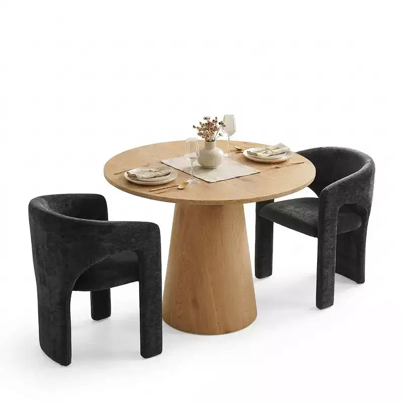 Ensemble table à manger ronde avec 2 fauteuils en chenille, table piédestal moderne et chaises rembourrées avec dossier et accoudoirs complets - Panipeachy