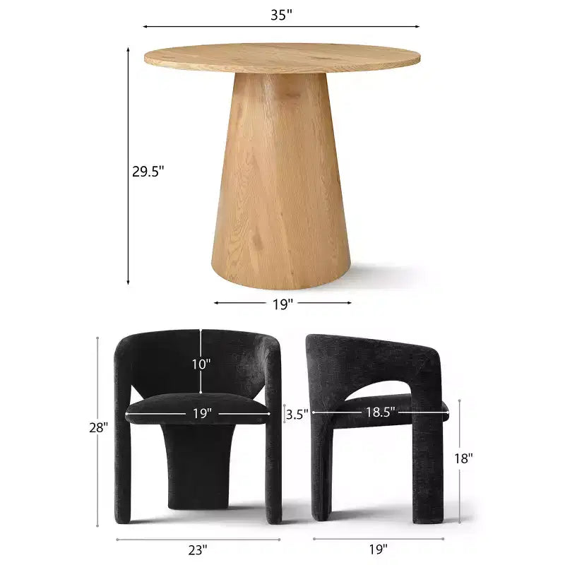 Ensemble table à manger ronde avec 2 fauteuils en chenille, table piédestal moderne et chaises rembourrées avec dossier et accoudoirs complets - Panipeachy