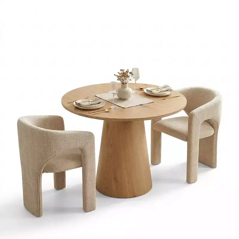 Ensemble table à manger ronde avec 2 fauteuils en chenille, table piédestal moderne et chaises rembourrées avec dossier et accoudoirs complets - Panipeachy