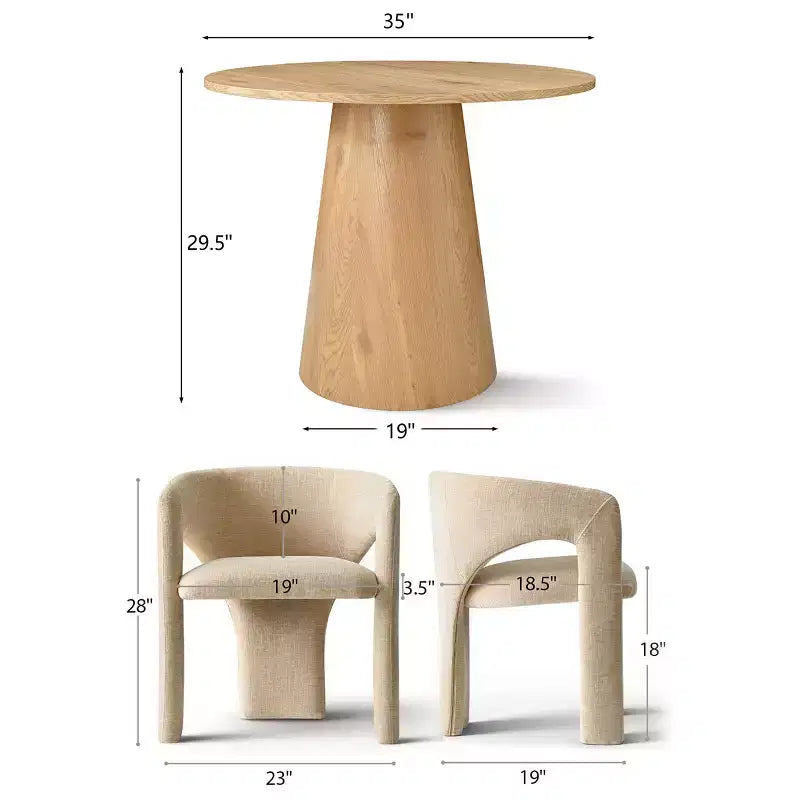 Ensemble table à manger ronde avec 2 fauteuils en chenille, table piédestal moderne et chaises rembourrées avec dossier et accoudoirs complets - Panipeachy