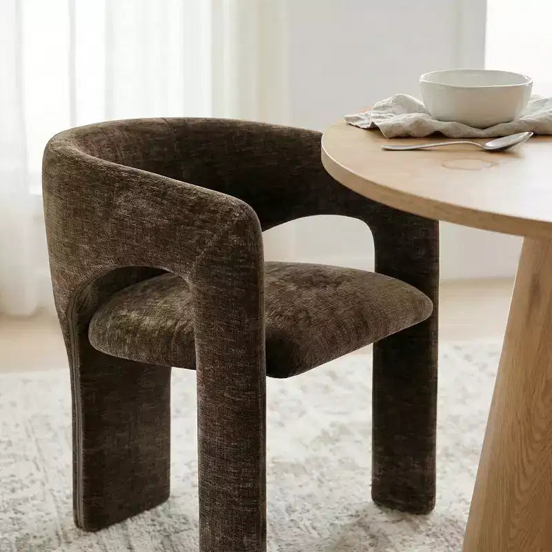 Ensemble table à manger ronde avec 2 fauteuils en chenille, table piédestal moderne et chaises rembourrées avec dossier et accoudoirs complets - Panipeachy