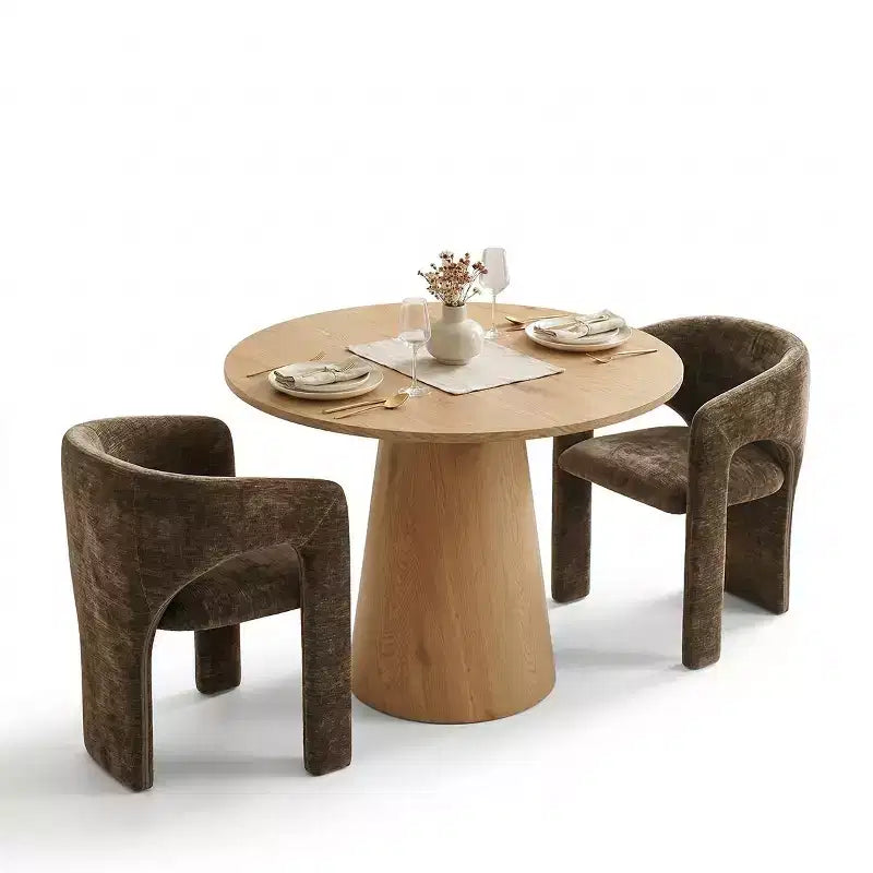 Ensemble table à manger ronde avec 2 fauteuils en chenille, table piédestal moderne et chaises rembourrées avec dossier et accoudoirs complets - Panipeachy