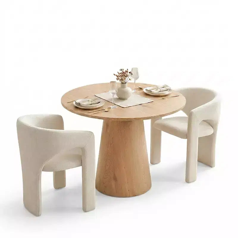 Ensemble table à manger ronde avec 2 fauteuils en chenille, table piédestal moderne et chaises rembourrées avec dossier et accoudoirs complets - Panipeachy