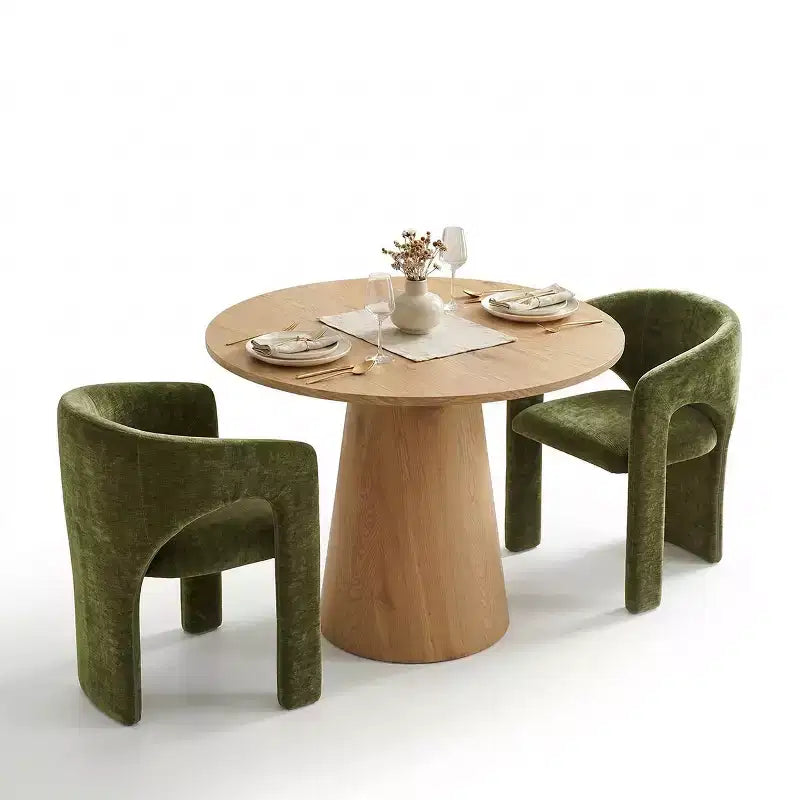 Ensemble table à manger ronde avec 2 fauteuils en chenille, table piédestal moderne et chaises rembourrées avec dossier et accoudoirs complets - Panipeachy