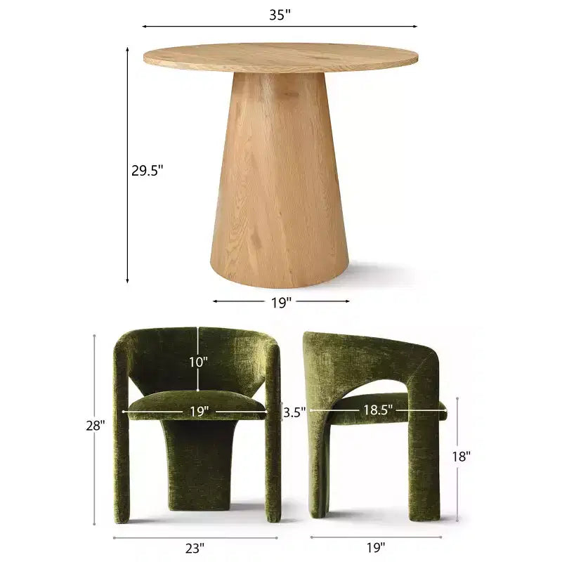 Ensemble table à manger ronde avec 2 fauteuils en chenille, table piédestal moderne et chaises rembourrées avec dossier et accoudoirs complets - Panipeachy