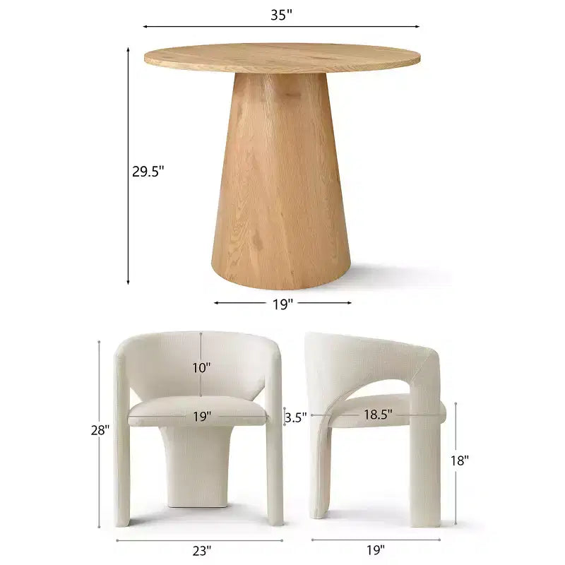 Ensemble table à manger ronde avec 2 fauteuils en chenille, table piédestal moderne et chaises rembourrées avec dossier et accoudoirs complets - Panipeachy