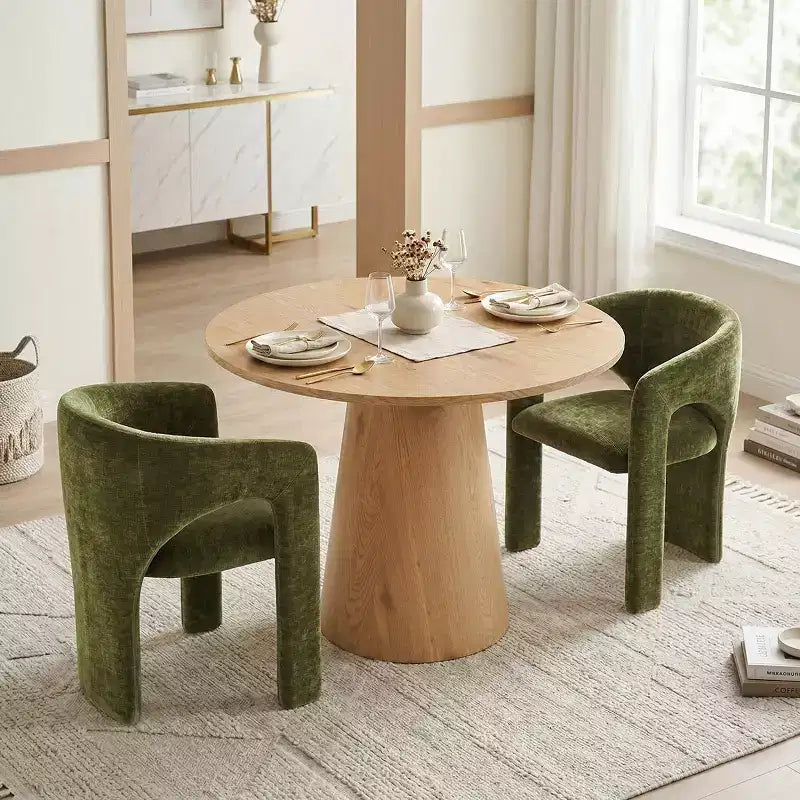 Ensemble table à manger ronde avec 2 fauteuils en chenille, table piédestal moderne et chaises rembourrées avec dossier et accoudoirs complets - Panipeachy