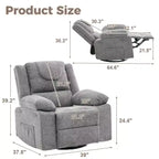 Fauteuil inclinable pivotant à 360° avec massage par vibration et chauffage lombaire, canapé simple surdimensionné pour adultes, pour salon