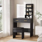 Coiffeuse avec miroir lumineux LED et prise de courant avec 3 modes de couleur et luminosité réglable, 2 tiroirs et 4 étagères de rangement, pour le maquillage, chambre à coucher