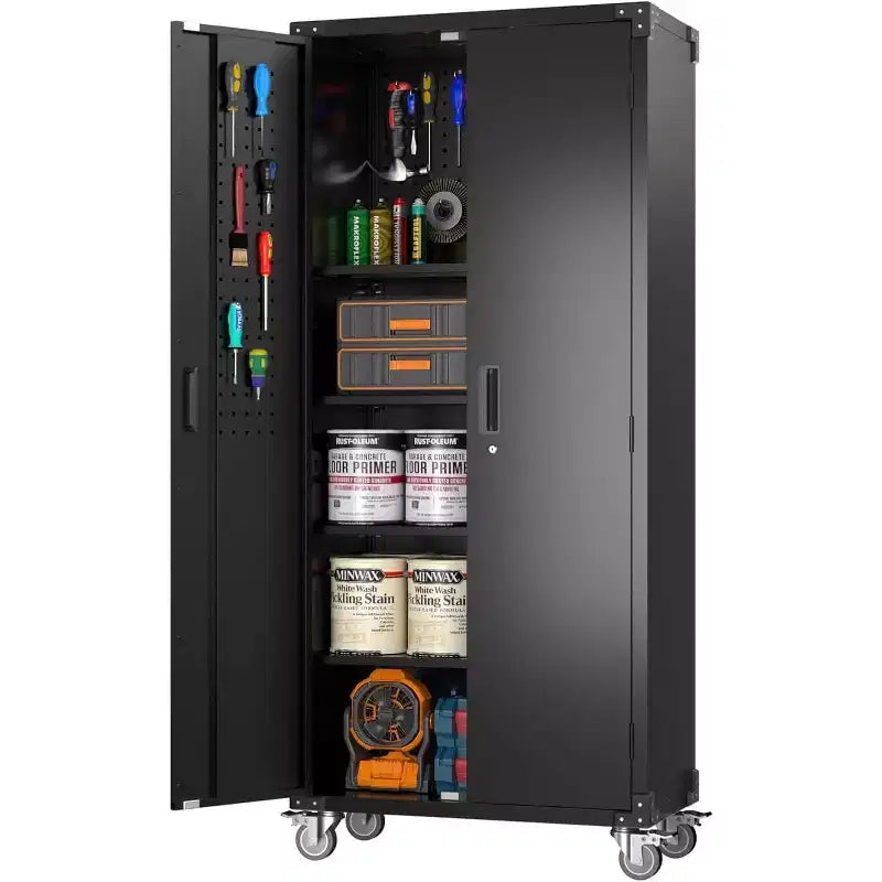 Garage Storage Cabinet,71.7 Metal Storage Cabinet with 2 Doors and 4 Adjustable Shelves,Cold-Rolled Steel Cabinet for Workshop Home Office Organizer