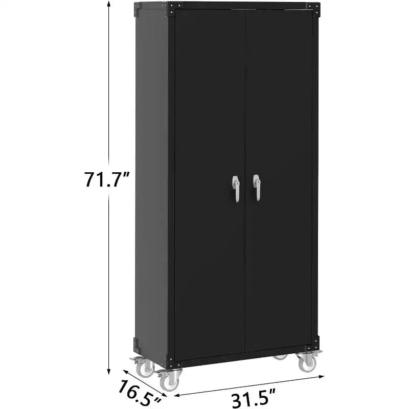 Armoire de rangement de garage, armoire de rangement en métal de 182 cm avec 2 portes et 4 étagères réglables, armoire en acier laminé à froid pour atelier, maison, bureau, organisateur