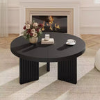 33.4 Small Round Coffee Table - 1.3 Thick Top with Fluted Legs, Accent Cocktail Table for Living Room Bedroom Easy Assembly