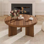 Table basse ronde de 85 cm - Plateau épais de 3,3 cm avec pieds cannelés, table d'appoint pour salon, chambre, montage facile