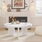 Table basse ronde de 85 cm - Plateau épais de 3,3 cm avec pieds cannelés, table d'appoint pour salon, chambre, montage facile