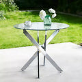 Dining Table with Cross Metal Leg and Tempered Glass Top, Modern Space-Saving Design for Kitchen or Living Room