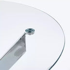Table de salle à manger avec pieds croisés en métal et plateau en verre trempé, design moderne peu encombrant pour la cuisine ou le salon