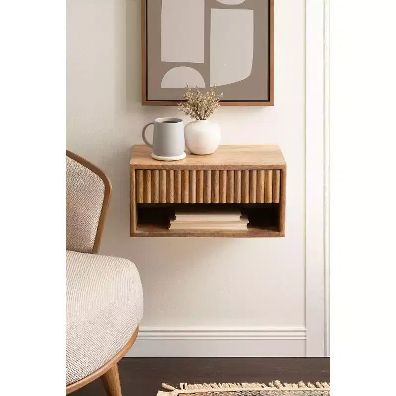 Table d'appoint flottante en bois Kate and Laurel Reid avec rangement ouvert, 18x10x9, Naturel