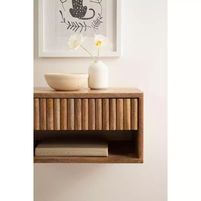 Table d'appoint flottante en bois Kate and Laurel Reid avec rangement ouvert, 18x10x9, Naturel