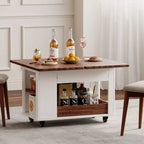 Table basse moderne multifonctionnelle JVNOXK de 70 cm, table d'appoint de rangement multi-niveaux avec plateau pliable et roulettes lisses, blanc et noyer