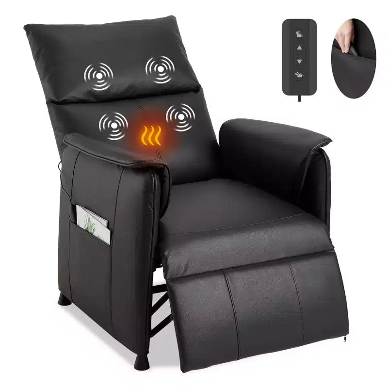 Sofa bed with massage and heating functions, suitable for living room or office - Adjustable PU leather single recliner - Home theater seat