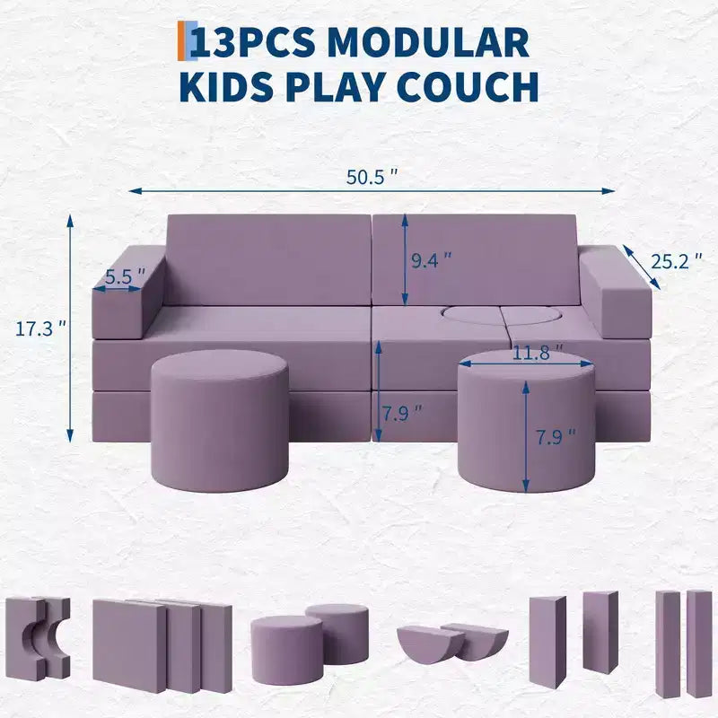 Canapé de jeu modulaire pour enfants, canapé explorateur pour enfants 22 pièces/13 pièces, canapé de jeu convertible en mousse pour chambre à coucher et salle de jeux, canapé gris 2 places pour enfants