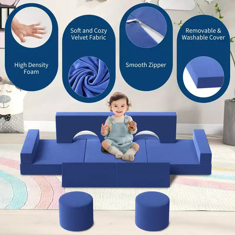 Canapé de jeu modulaire pour enfants, canapé explorateur pour enfants 22 pièces/13 pièces, canapé de jeu convertible en mousse pour chambre à coucher et salle de jeux, canapé gris 2 places pour enfants