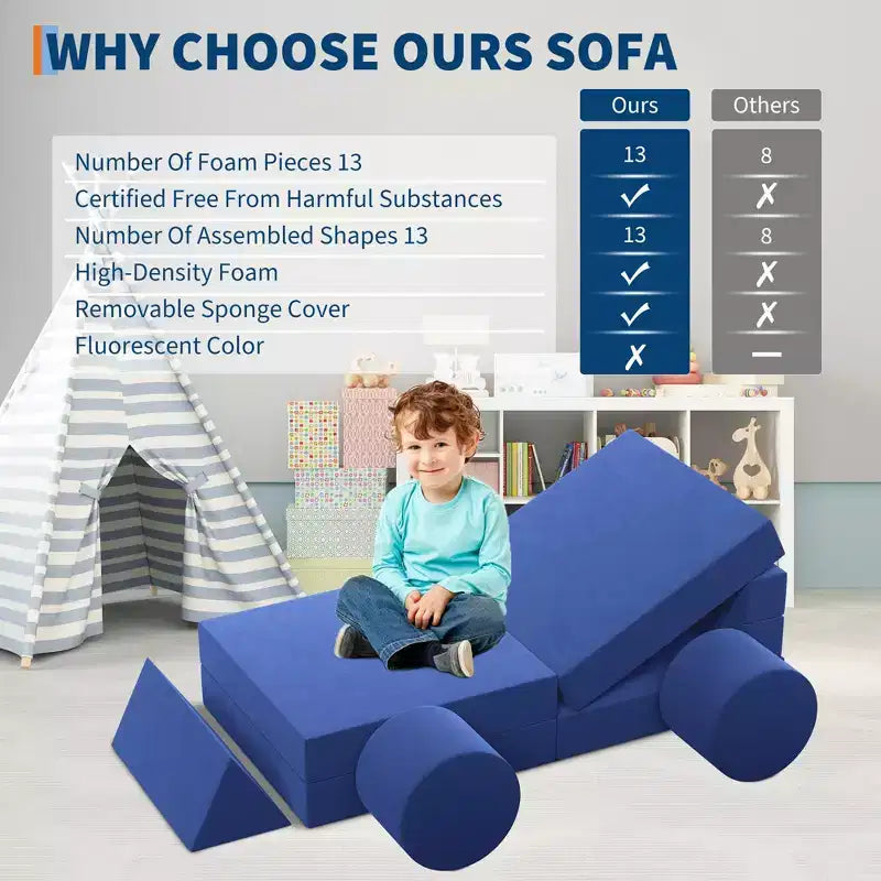 Canapé de jeu modulaire pour enfants, canapé explorateur pour enfants 22 pièces/13 pièces, canapé de jeu convertible en mousse pour chambre à coucher et salle de jeux, canapé gris 2 places pour enfants