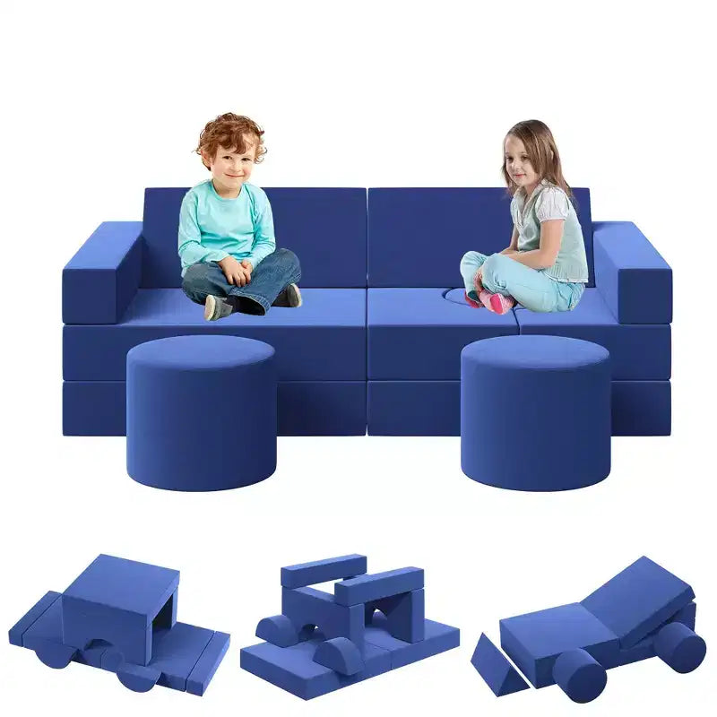 Modular Kids Play Couch, 22Pcs/13Pcs Kids Explorer Couch, Convertible Foam Play Couch for Bedroom and Playroom Furniture, 2 Seat Gray Couch for Kids