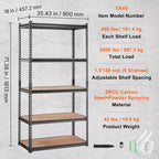 Étagère de rangement VEVOR, 5 niveaux réglables, capacité de 907 kg, étagères de garage robustes, organisateur en métal, rack utilitaire, noir, 89L x 46W x 180H