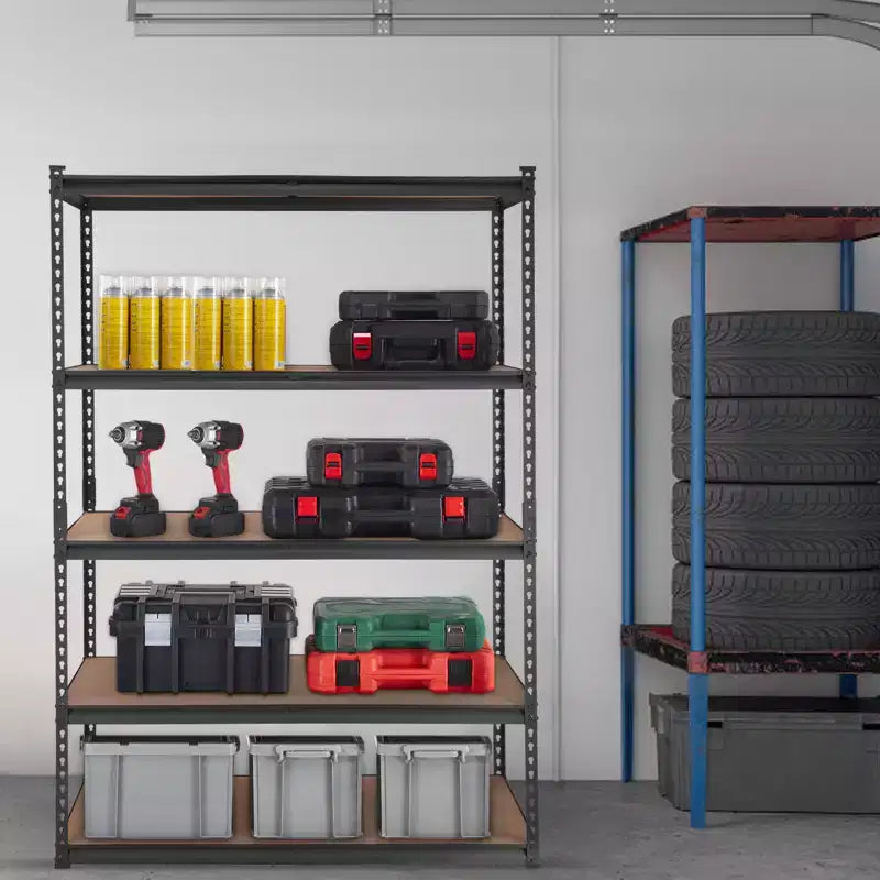 Étagère de rangement VEVOR, 5 niveaux réglables, capacité de 907 kg, étagères de garage robustes, organisateur en métal, rayonnage utilitaire, noir, 45,7 P x 121,9 L x 182,9 H cm