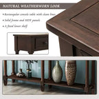 Console rustique de 147 cm avec deux tiroirs et une étagère, table d'appoint de canapé vintage pour salon ou entrée